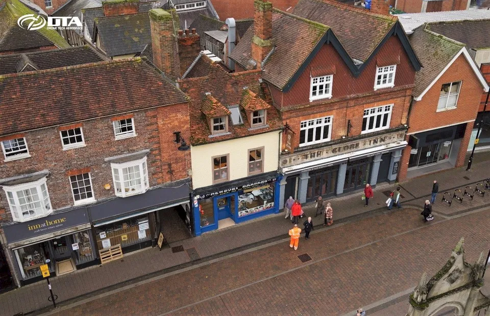 Arcade House shopfront in Newbury, Berkshire, surveyed by drone and 3D model
