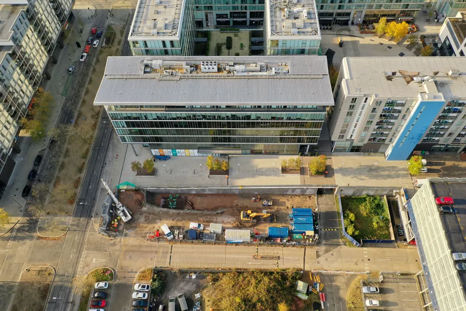Aerial drone photograph taken during a quarry topographical survey near Milton Keynes