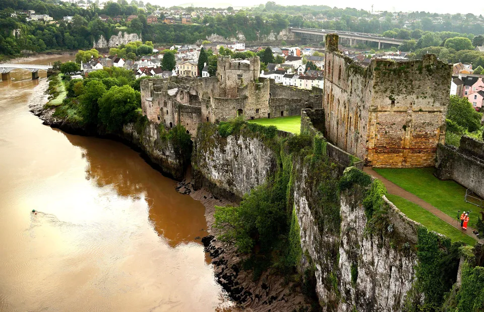 Aerial drone photograph of a heritage site in Chepstow, South Wales taken during a structural inspection