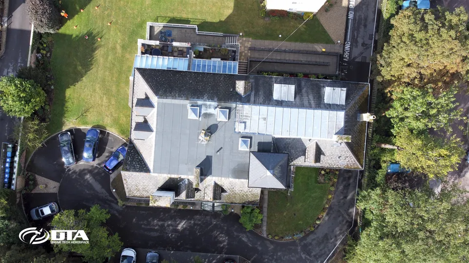 Aerial drone nadir photograph of Hanover House, Cheltenham, Gloucestershire