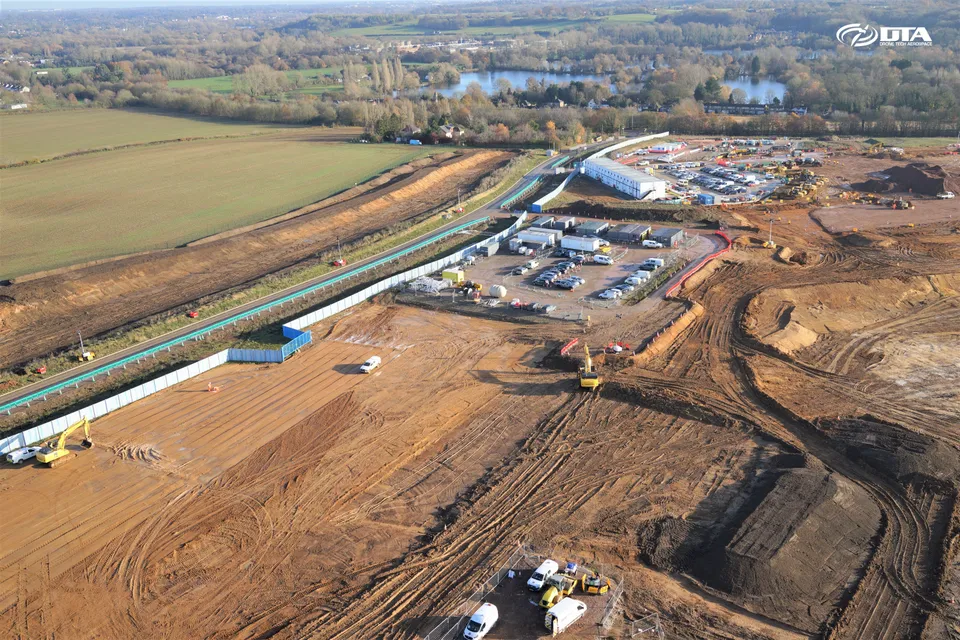 Aerial drone photograph of a London construction site captured for ongoing progress monitoring