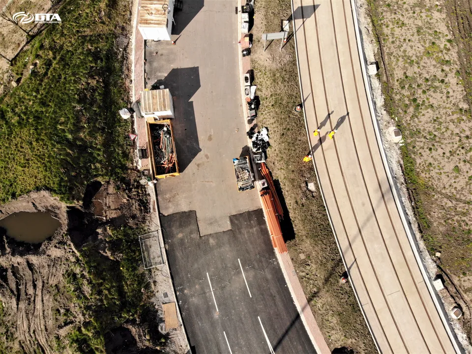 Aerial drone photograph taken during a construction site topographical survey in Manchester