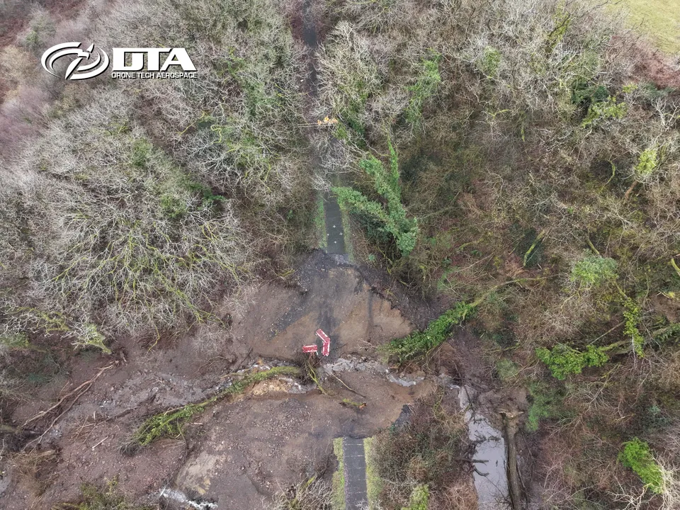 Drone topographical land survey of a landslide on the Swiss Valley Trail near Carmarthen