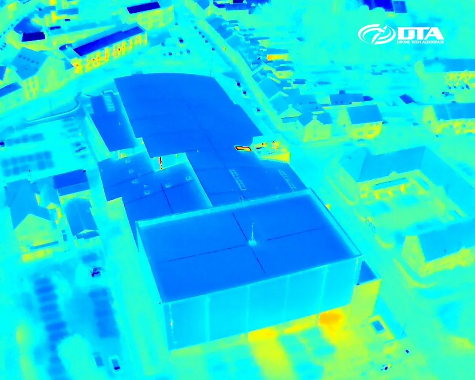 Drone thermal survey of Haverfordwest Leisure Centre and swimming pool roof
