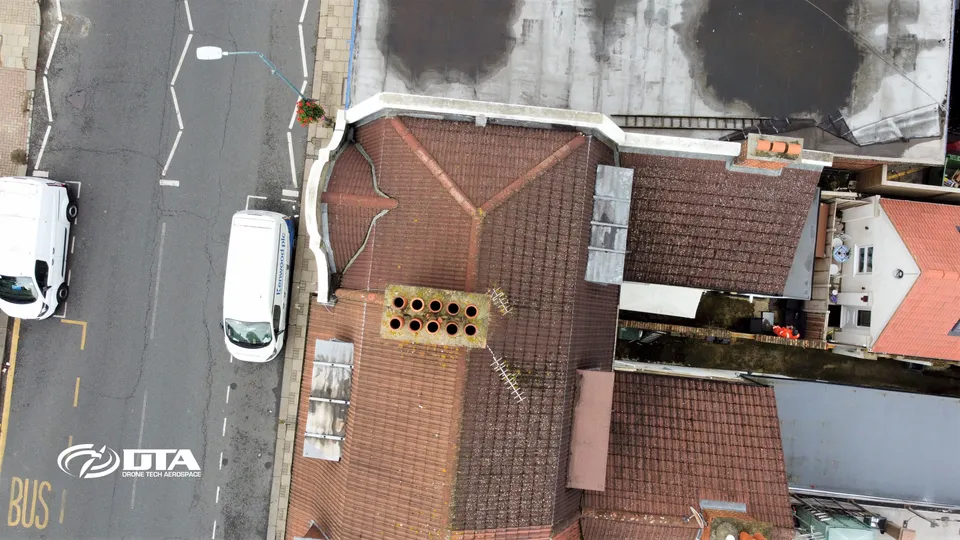 Drone roof inspection of a commercial building in Pembroke, Pembrokeshire