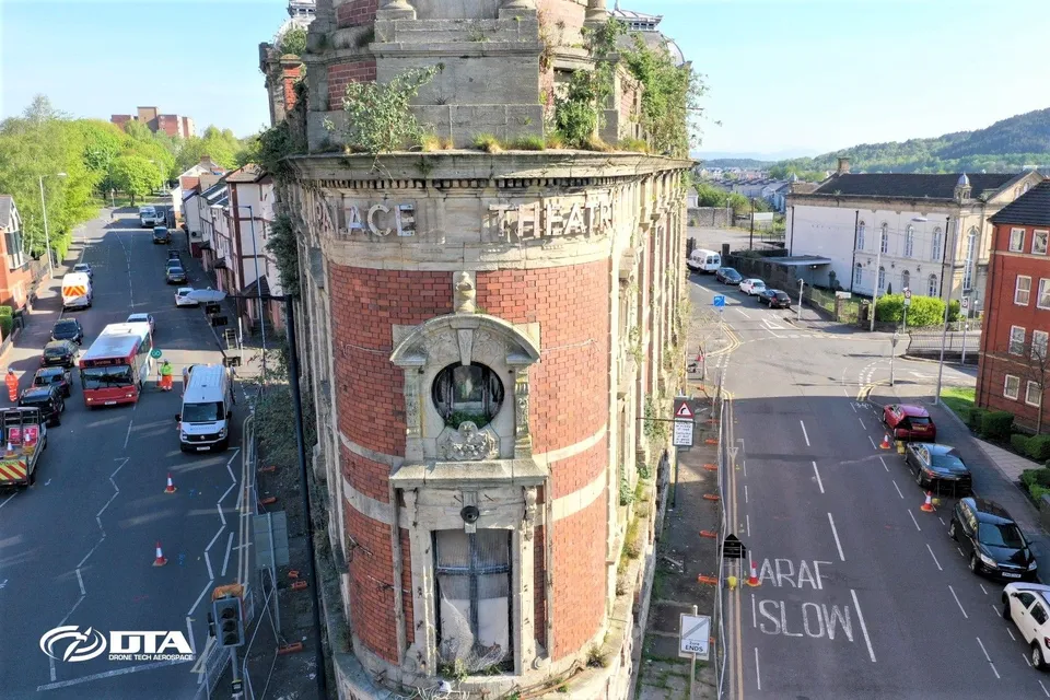 Drone heritage-listed building inspection of the Palace Theatre, Swansea
