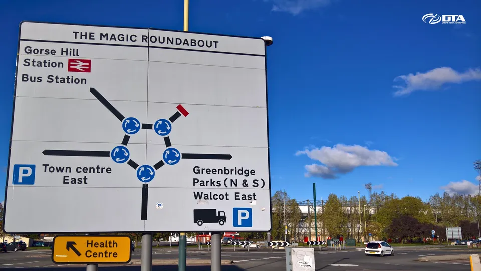 Aerial drone photo of Swindon's Magic Roundabout, Wiltshire