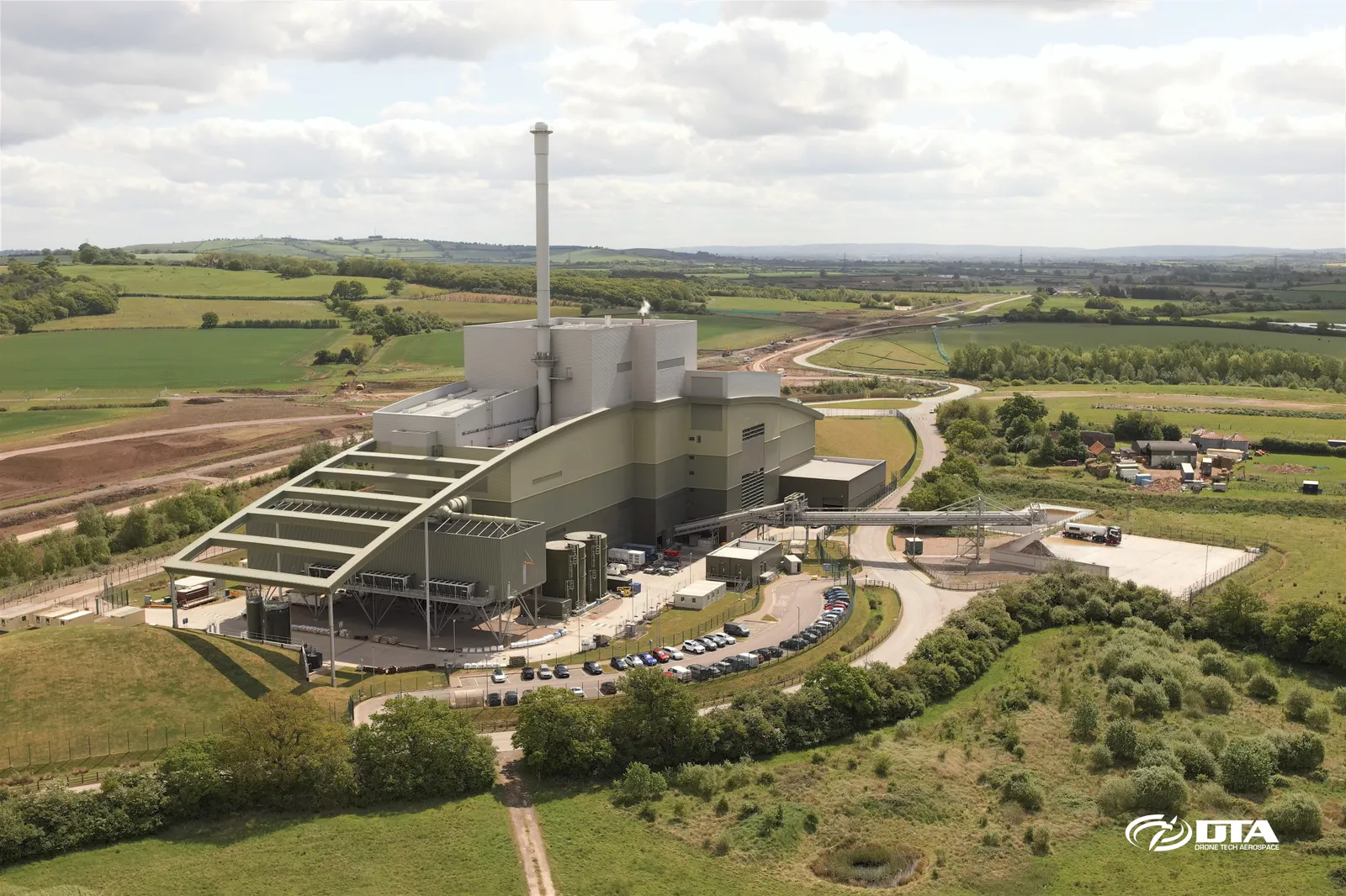 Aerial photograph of an energy-from-waste facility and landfill site at Calvert, with plant and infrastructure visible.