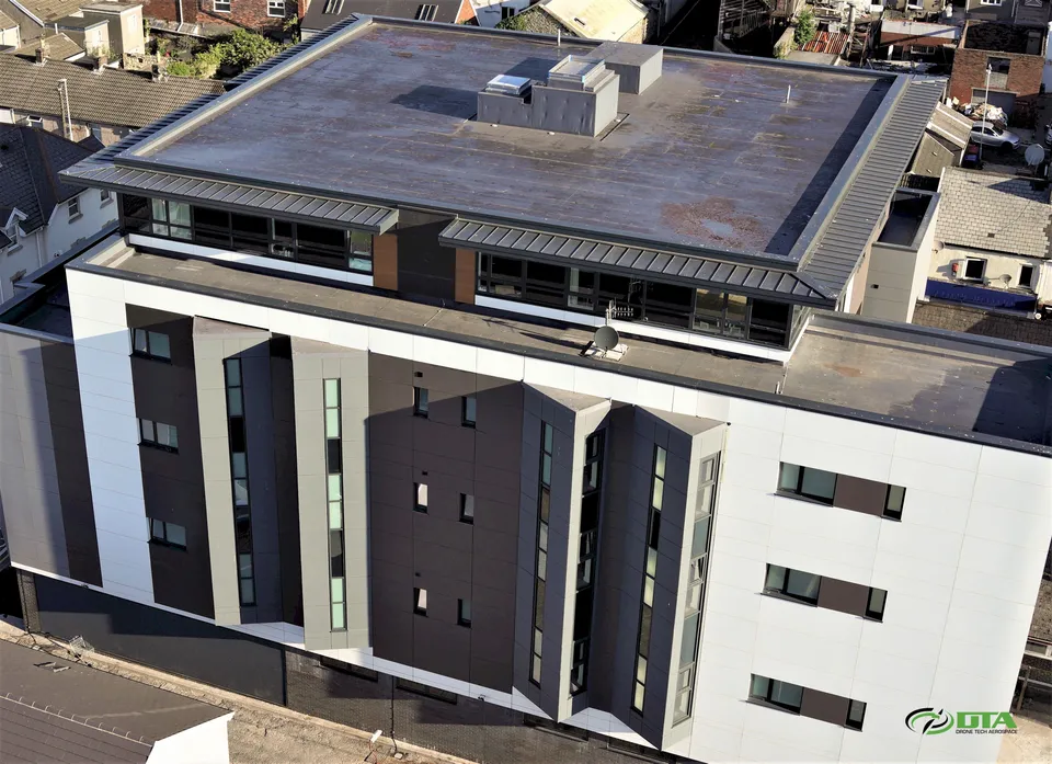 Aerial photograph of a construction site captured for promotional and PR use, showing plant, structures and site layout.