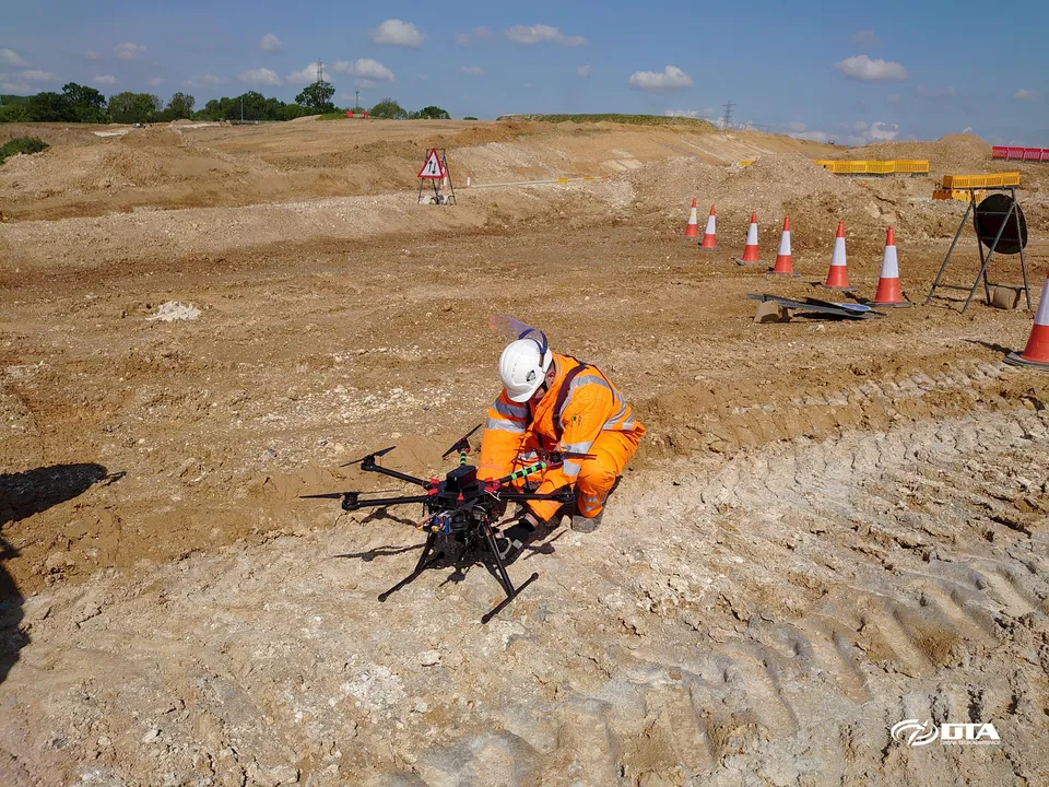 Aerial photograph of a construction site in Greater London captured for a topographical land survey.