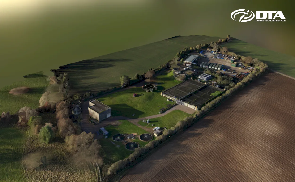 Aerial photograph of a commercial site captured for a facilities management topographical survey.
