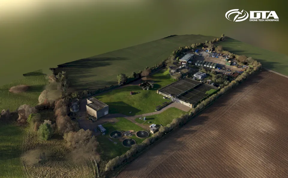 Aerial photograph of a commercial site captured for a facilities management topographical survey.