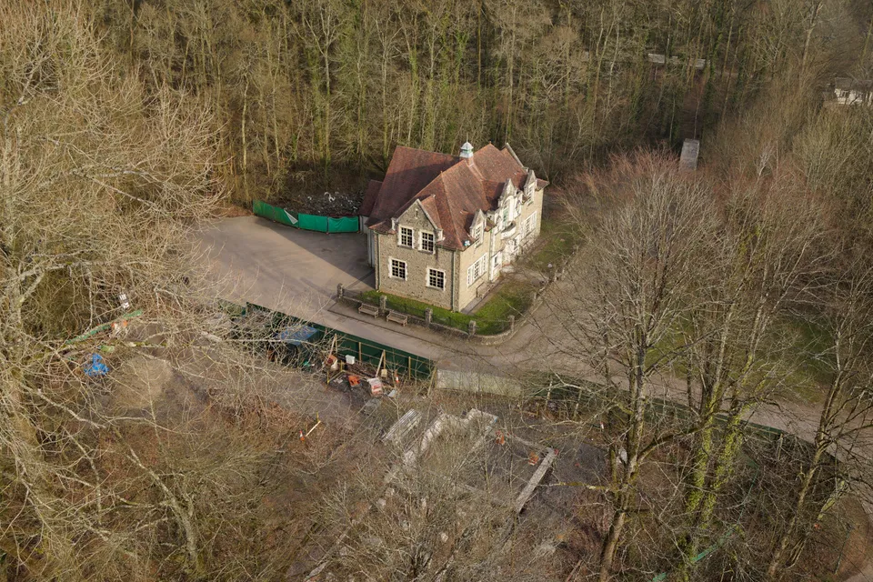 Aerial photograph of the historic buildings and grounds of St Fagans National Museum of History in Cardiff.