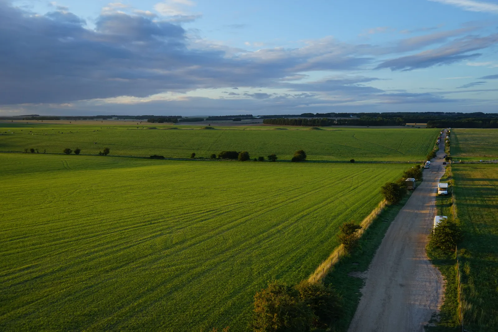 Aerial photograph of the stone circle at Stonehenge set within open grassland.