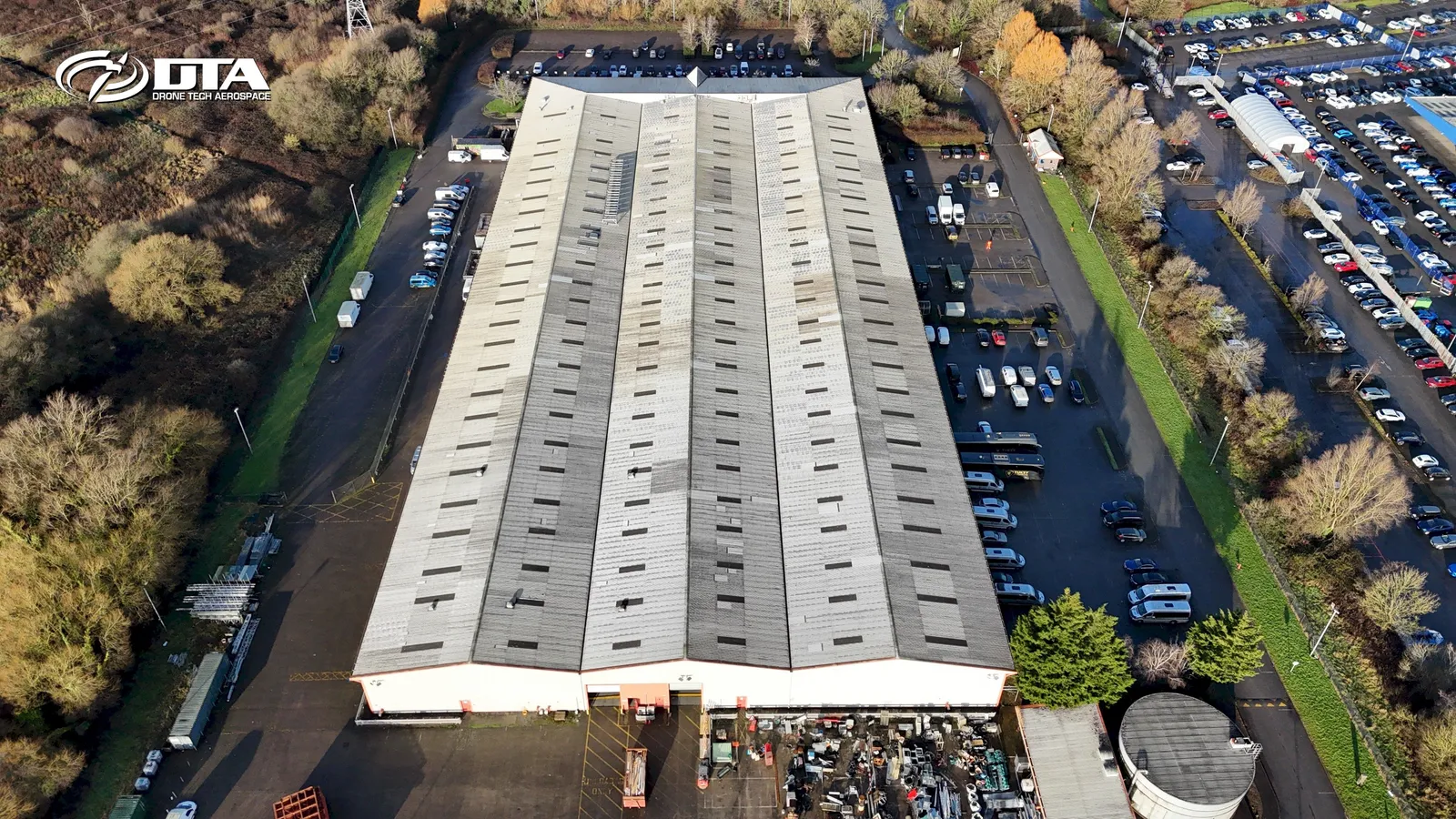 Aerial photograph looking down on a studio building roof in Newport.