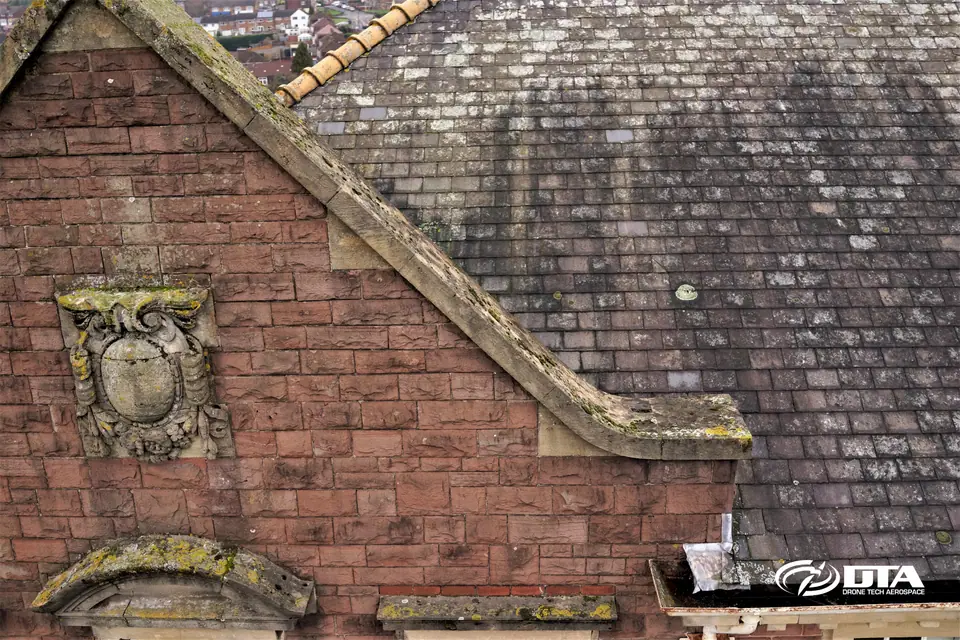 High-resolution drone image of a commercial roof captured for a building condition survey