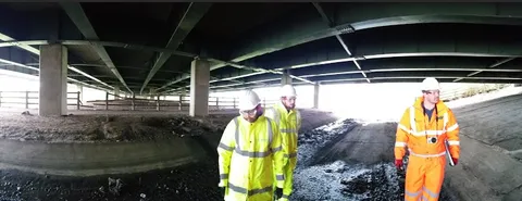 DTA and Atkins engineers underneath the M25 QE2 bridge at Dartford during the drone RFID reader demonstration