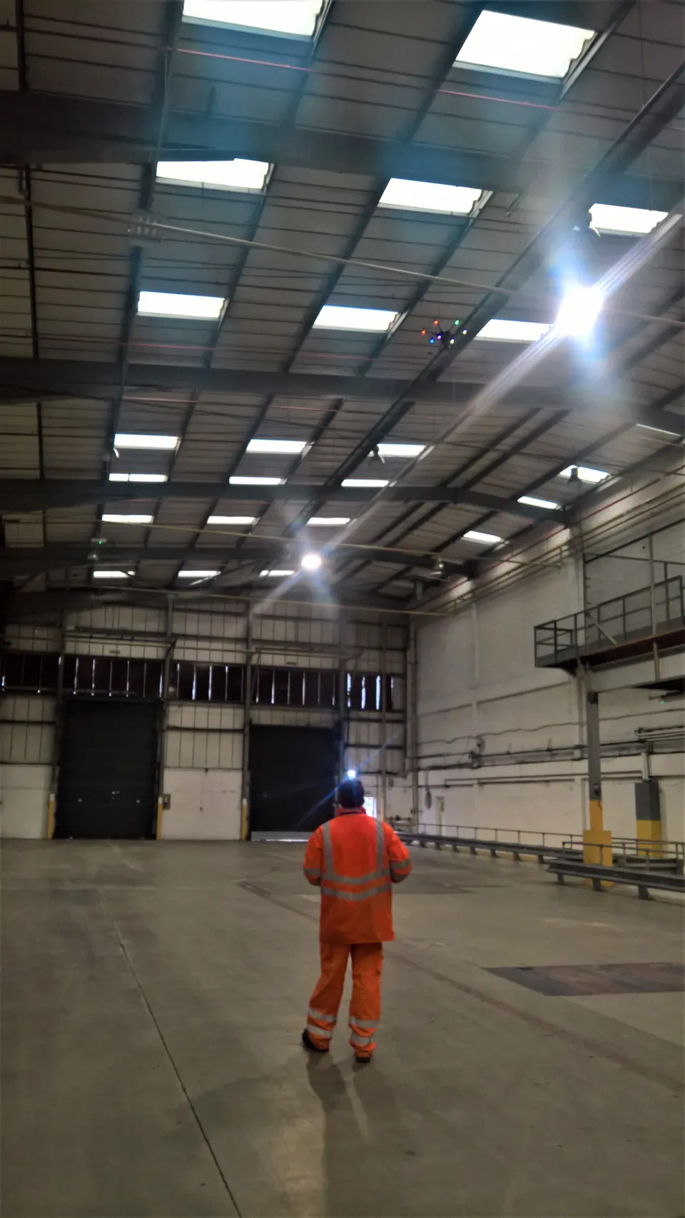 Drone Tech Aerospace crew preparing a drone ahead of an internal warehouse roof-space inspection in Swindon