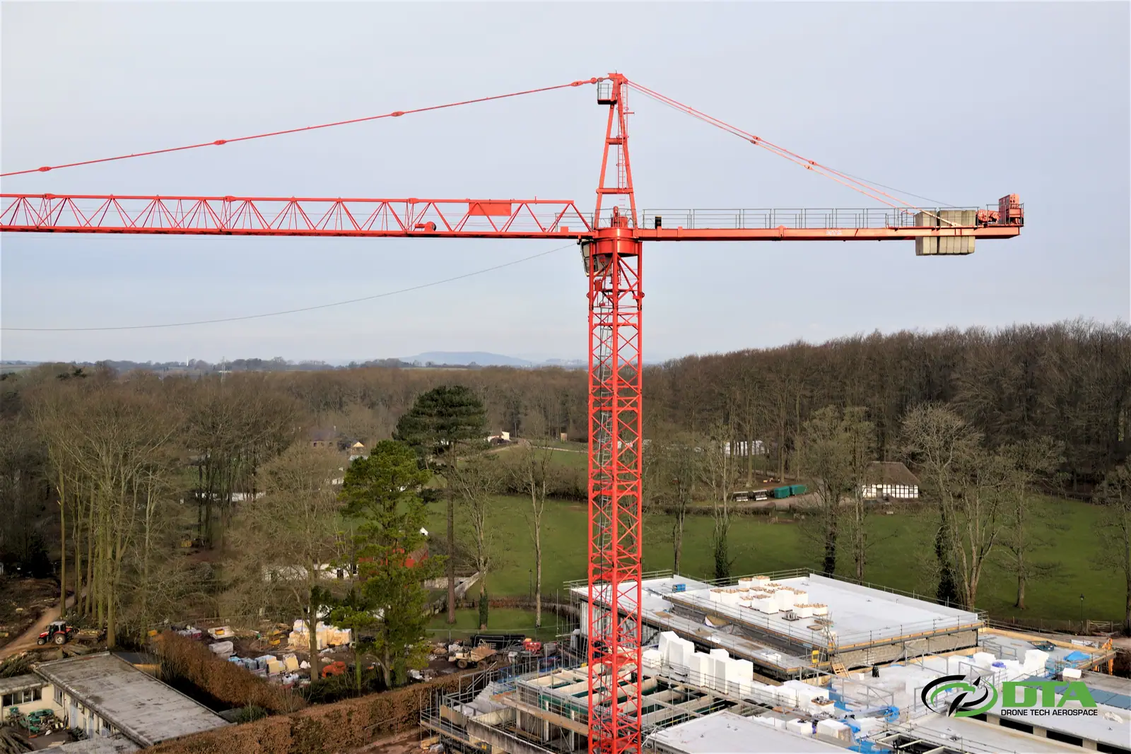 Drone inspection of cranes and scaffolding on a construction site